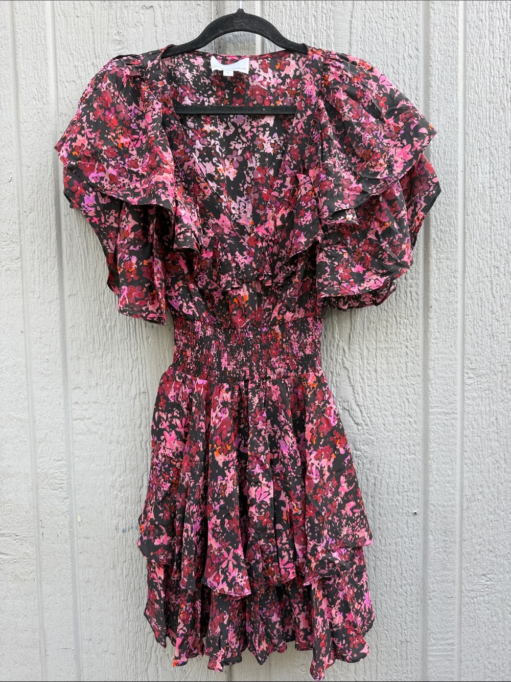 GILNER FARRAR Floral Ruffle Tiered Mini Dress Size: S